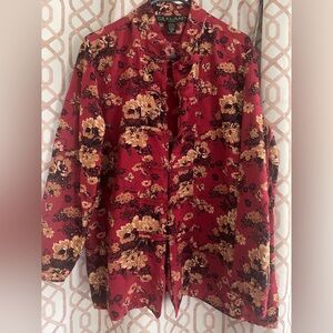 Vintage SilkLand Burgundy Floral Jacket with Black and Gold